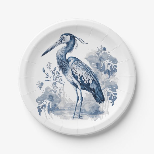 Prato De Papel Herão de arte do estilo Delft azul e branco com fl (Frente)