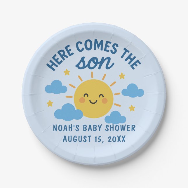 Prato De Papel Here Comes the Son Baby Shower - Sunshine  (Frente)