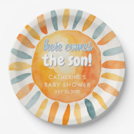 Prato De Papel Here Comes the SON Boho Baby Shower Paper Plates