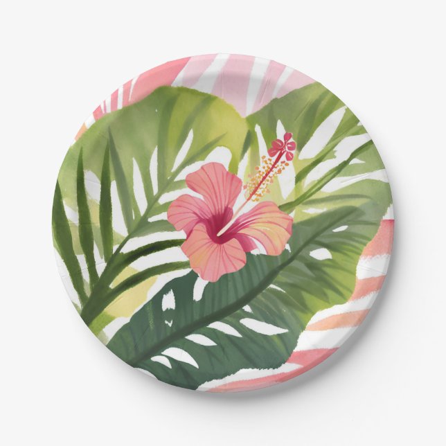 Prato De Papel Hibiscus Beauty | Tropical Flower Watercolor (Frente)