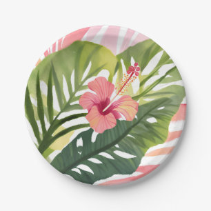 Prato De Papel Hibiscus Beleza Flor Tropical Aquarela
