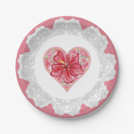 Prato De Papel Hibiscus e rendas RED