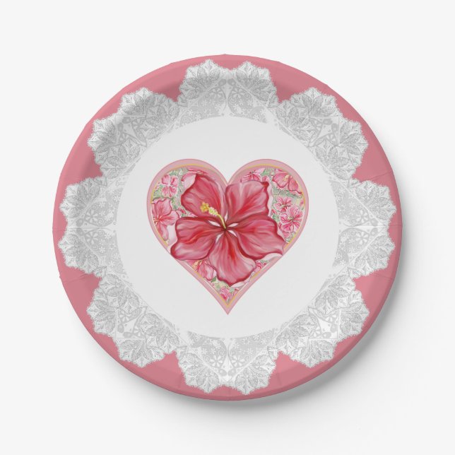 Prato De Papel Hibiscus e rendas RED (Frente)