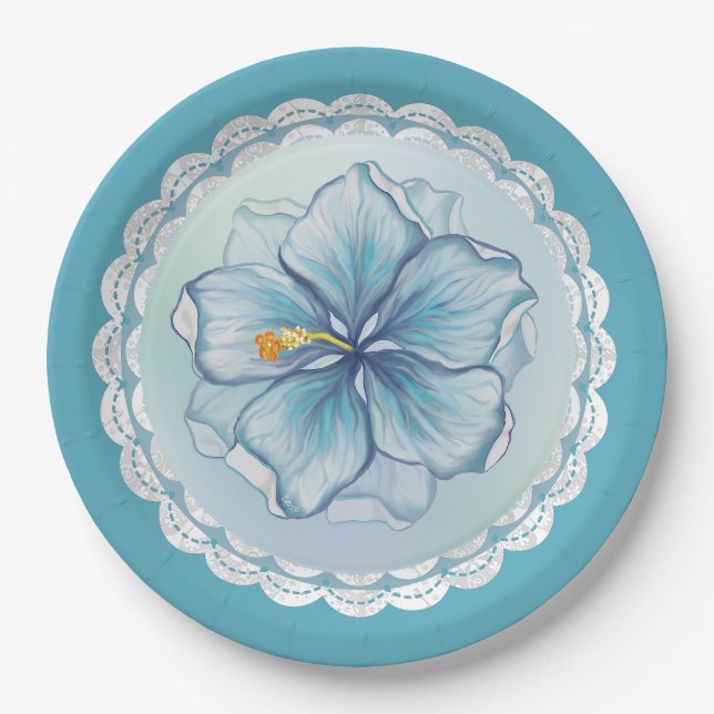 Prato De Papel Hibiscus & lace TURQUOISE (Frente)