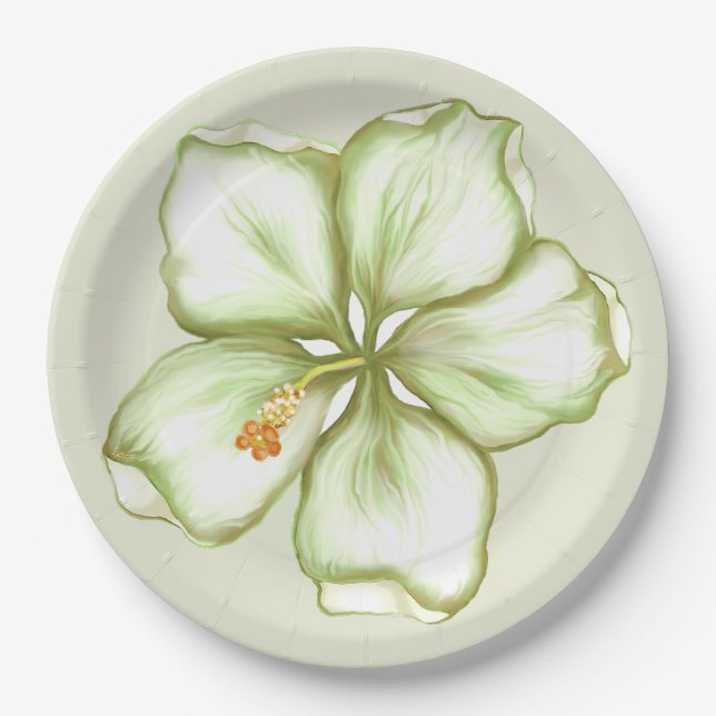 Prato De Papel Hibiscus & lace WHITE (Frente)