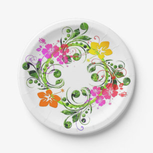 Prato De Papel Hibiscus tropical floral wreath elegante hawaiiano