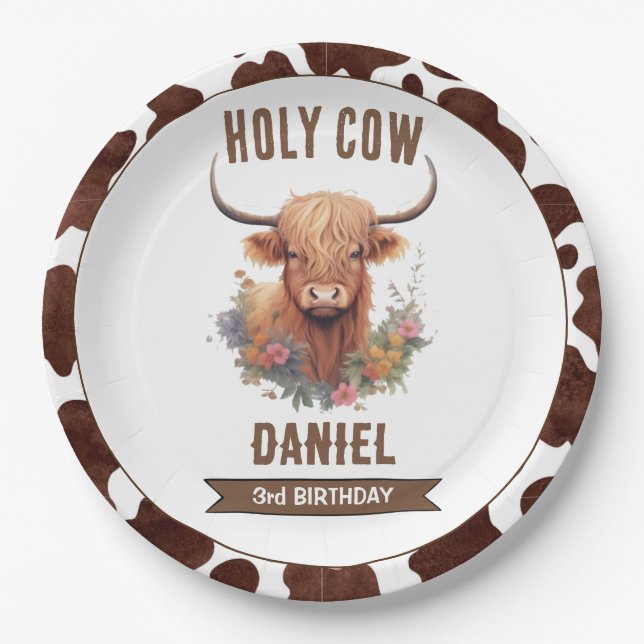 Prato De Papel Highland Cow Birthday (Frente)