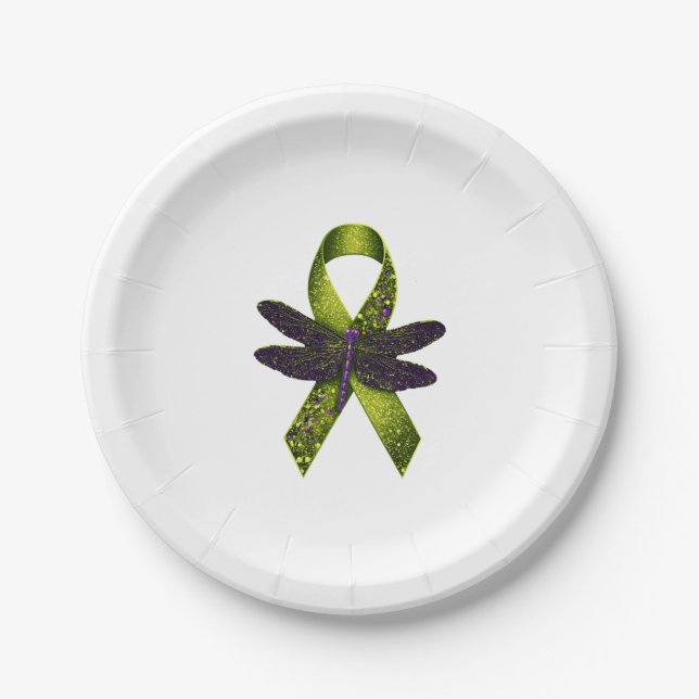 Prato De Papel Hippie Dragonfly Green Ribbon Cerebral Palsy Aware (Frente)