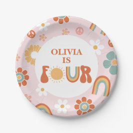 Prato De Papel Hippie Rainbow Groovy 4º Aniversário