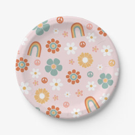 Prato De Papel Hippie Rainbow Groovy Aniversário Plates