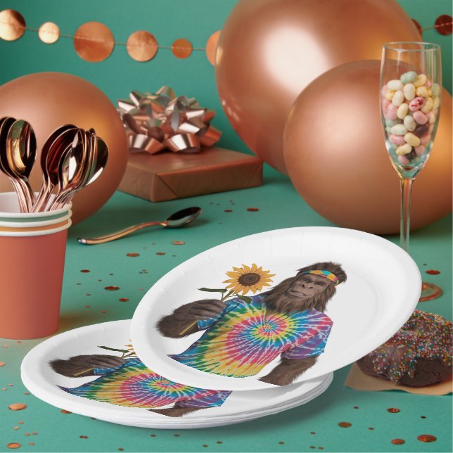 Prato De Papel Hippie Sasquatch em Tiedye com girassol (Múltiplo)