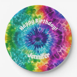 Prato De Papel Hippie Tie Dye Aniversário Plate