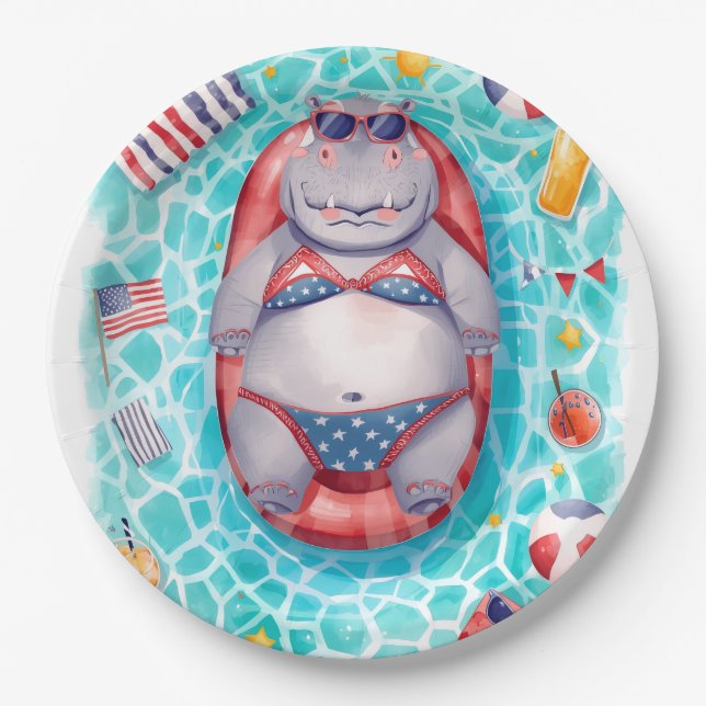 Prato De Papel Hippo Bikini in Pool Party  (Frente)