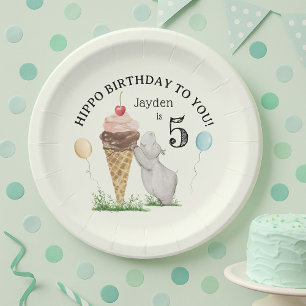 Prato De Papel Hippo Birthday para você Festa de aniversário