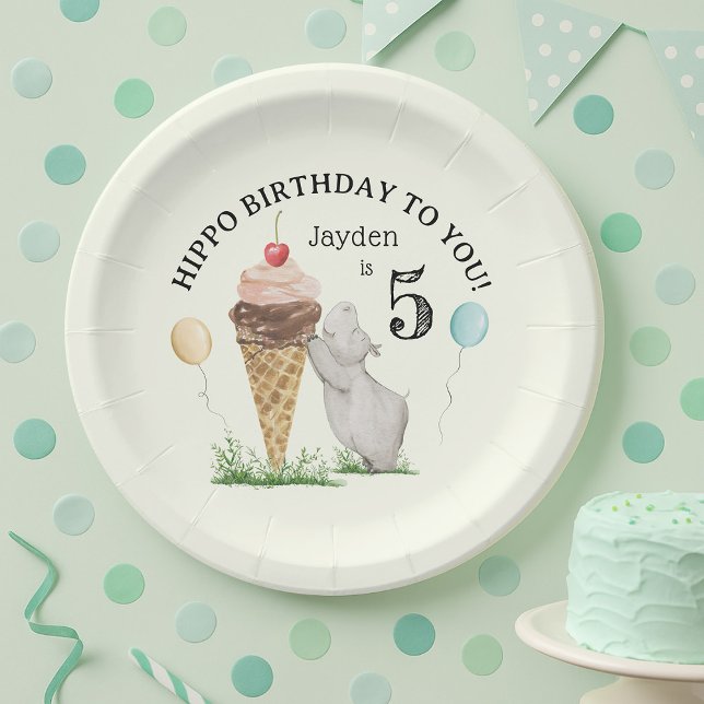 Prato De Papel Hippo Birthday para você Festa de aniversário (Hippo Birthday to You Birthday Party Paper Plates)