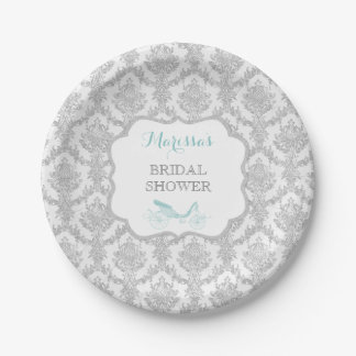 Prato De Papel História de Carruagem de Princesa Damask Aqua Cont