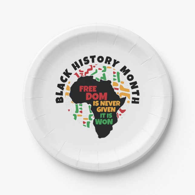 Prato De Papel História Negra Mês Liberdade nunca é dada, é (Frente)