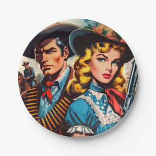 Prato De Papel Histórias em quadrinhos Retro do Oeste Selvagem de