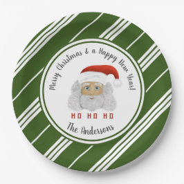 Prato De Papel HO HO HO HO Santa Claus Green Lines Feliz Natal