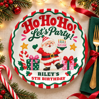 Prato De Papel Ho Ho Ho Papai Noel Aniversário de Natal Listras V