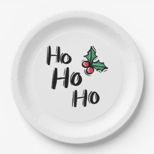 Prato De Papel Ho Ho Holly Berry White Natal Elegante