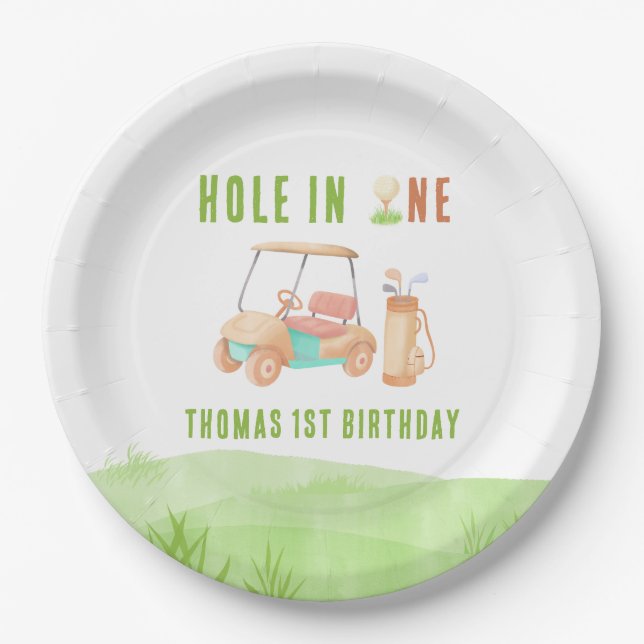 Prato De Papel Hole In One First Birthday Party (Frente)