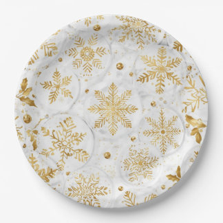 Prato De Papel Holiday paper plate in gold and white