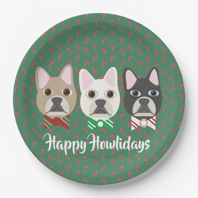 Prato De Papel Holiday Pups Candy Cane (Frente)