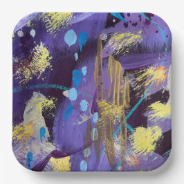 Prato De Papel Holiday Purple, Blue, and Gold Abstract Art