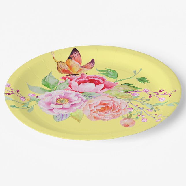 Prato De Papel holiES - Flores de Mola de Aquarela Buquê 2 (Inclinado)