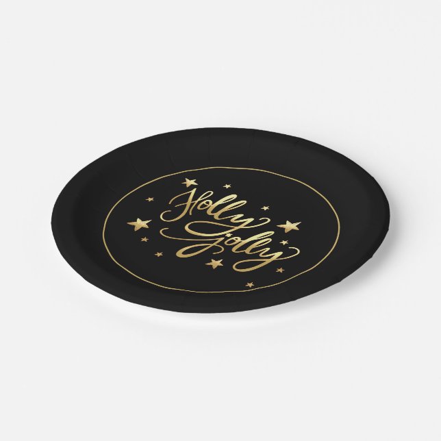 Prato De Papel Holly Jolly | Elegante Dourado Faux Foil Script (Inclinado)