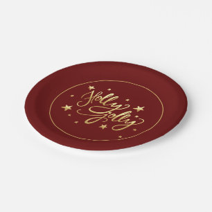 Prato De Papel Holly Jolly   Elegante Dourado Faux Foil Script