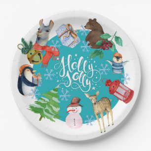 Prato De Papel Holly Jolly Paper Plate