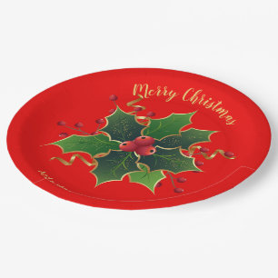 Prato De Papel Holly Mistletoe Paper Plate