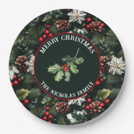 Prato De Papel Holly & Pine Celebration