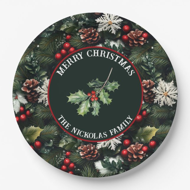 Prato De Papel Holly & Pine Celebration (Frente)