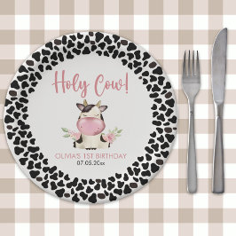 Prato De Papel Holy Cow Cute Birthday Girl with Cow Theme