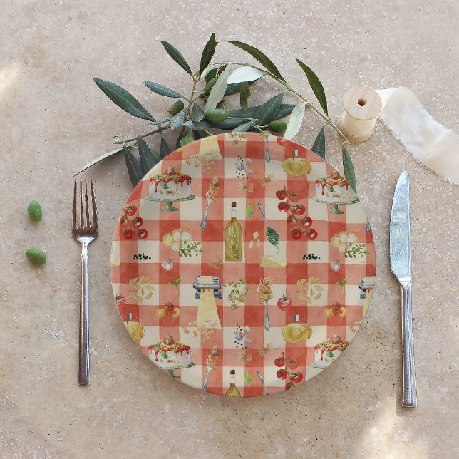Prato De Papel Holy Ravioli Gingham Pattern | Little Meatball  (Criador carregado)