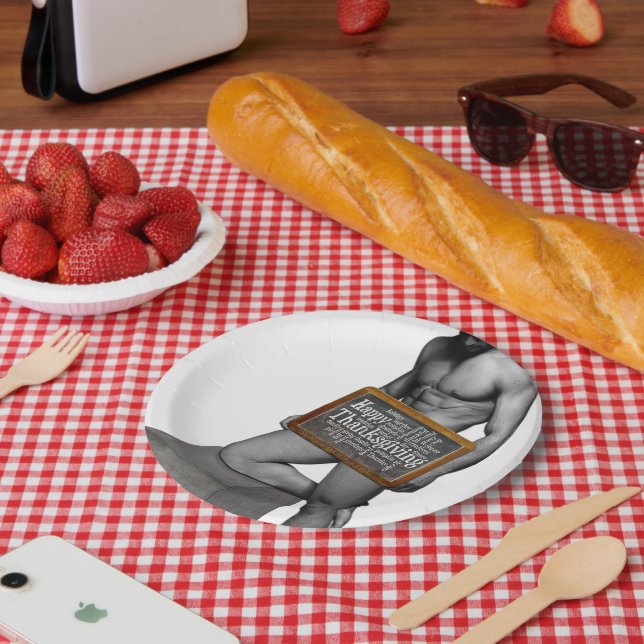 Prato De Papel Homem de Ação de Graças de SlipperyJoe, seis abdom (Piquenique)