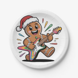 Prato De Papel Homem de Biscoito de Gengibre Tocando Guitarra Elé
