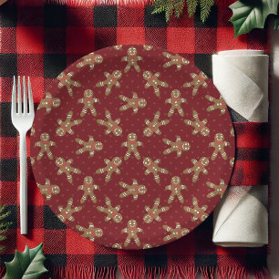 Prato De Papel Homem de Biscoito de Natal com Bolinhas Vermelhas