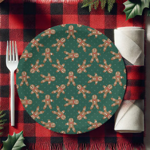 Prato De Papel Homem de Biscoito de Natal Verde com Bolinhas