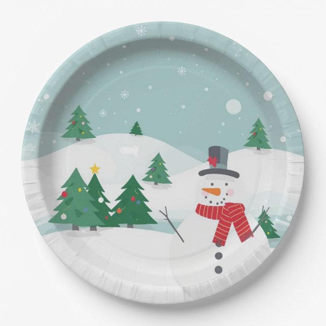 Prato de papel homem de neve (Frente)