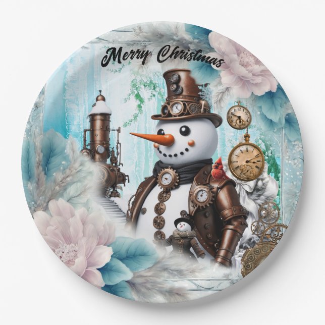 Prato De Papel Homem de Neve no Tempo! Steampunk Snowman (Frente)