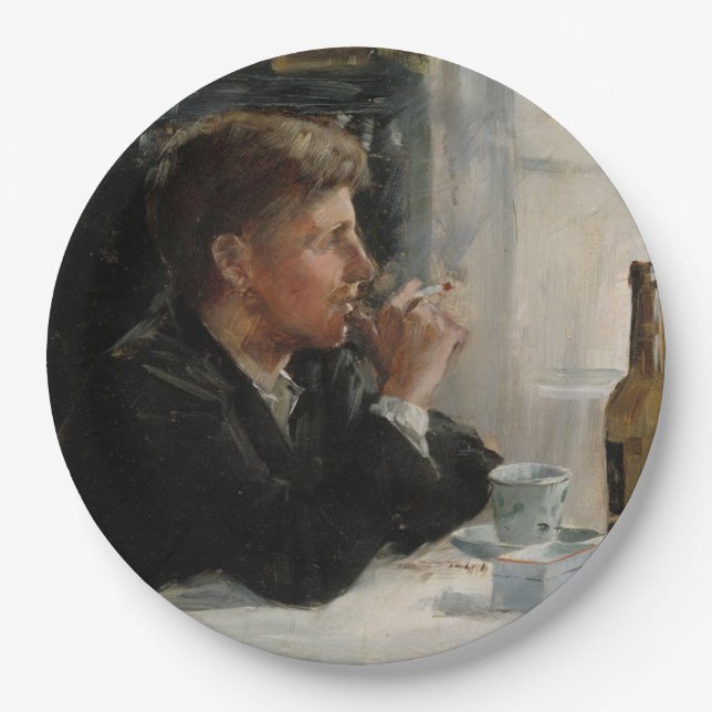 Prato De Papel Homem sentado perdido na Mesa (Frente)