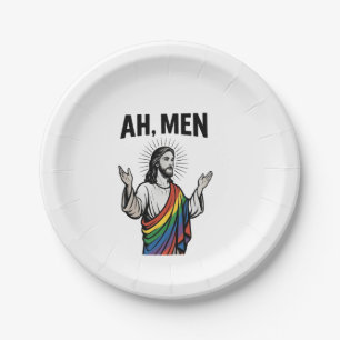 Prato De Papel Homens Engraçados LGBT Orgulho gay Jesus Arco-Íris