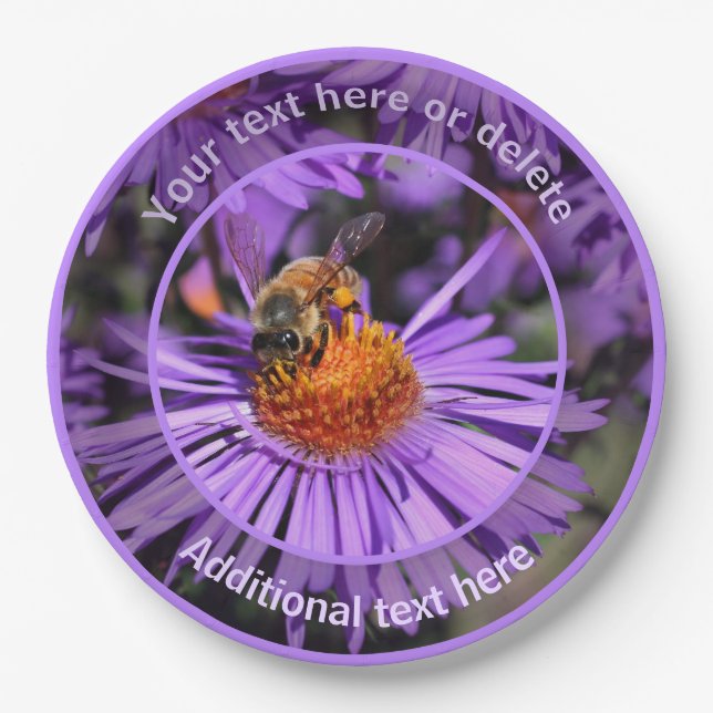 Prato De Papel Honey Bee Aster Flower Nature - Partido Personaliz (Frente)