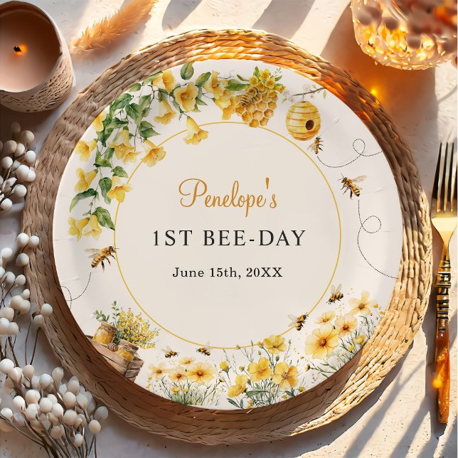 Prato De Papel Honey Bee Flower Birthday Baby Shower Paper Plates (Criador carregado)
