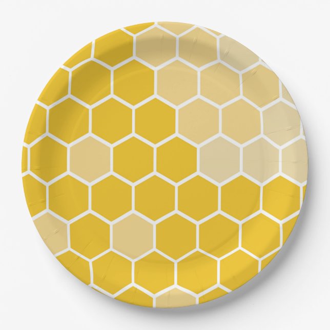Prato De Papel Honeycomb Bee Themed Party Plates (Frente)