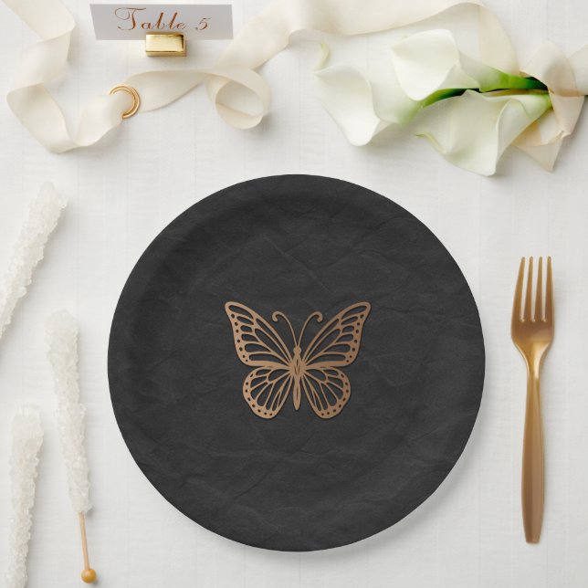 Prato De Papel Honeywind Brown Black Boho Butterfly (Casamento)